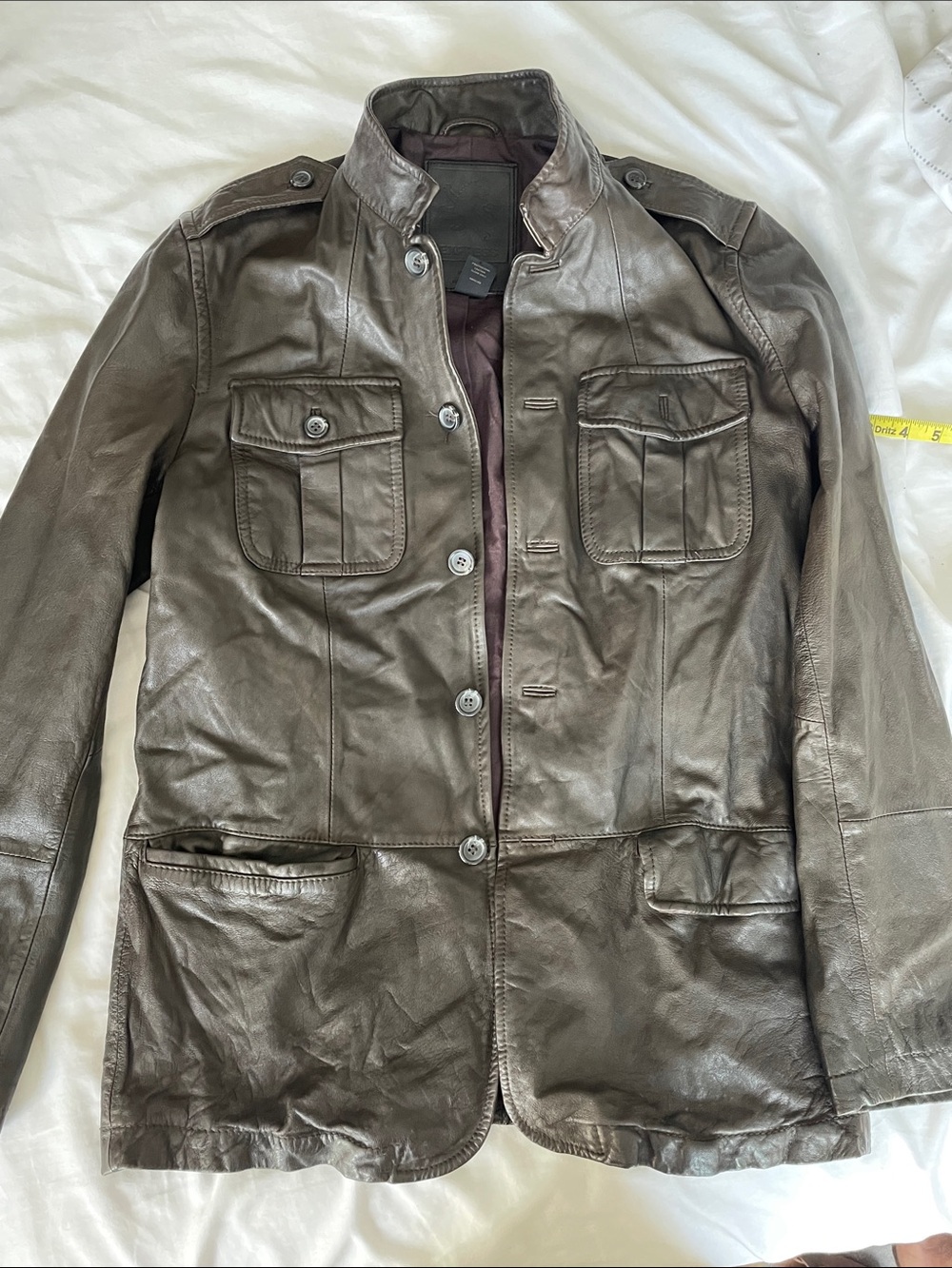 Express Men's Dark Brown Leather Military Field Jacket